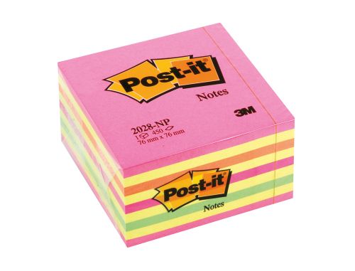 Bloco de notas adesivas post-it 76x76 mm cubo cor rosa neon 450 folhas , Post-it , 46770 , 4001895871368